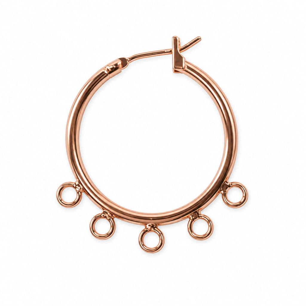 A single COPPER hoop earring with five small dangling circular links at the bottom, shown on a plain white background.
