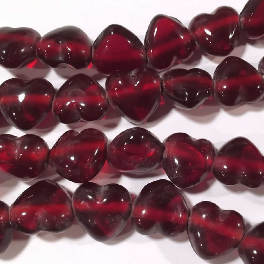 Glass Translucent Red Side Drilled Heart Beads 11x11mm — 2 Strands (80+ pcs)
