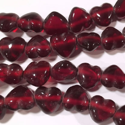 Glass Translucent Red Side Drilled Heart Beads 11x11mm — 2 Strands (80+ pcs)