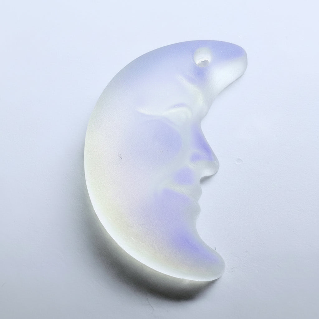 Matte Blue Glacier Crystal Glass Crescent Moon Pendant, 16x11mm