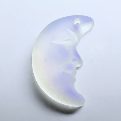 Matte Blue Glacier Crystal Glass Crescent Moon Pendant, 16x11mm