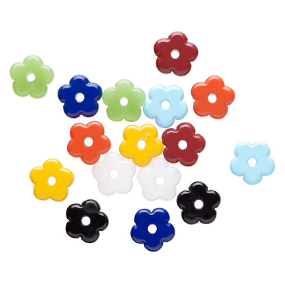 Multi-Color Opaque Glass Flower Rondelle Beads, 19x7mm, 16 pcs