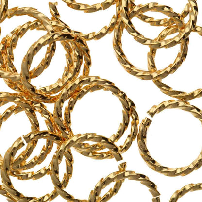 Gold Plated Twisted Round Jump Rings, 8mm ID, 16 Gauge - 144 pcs