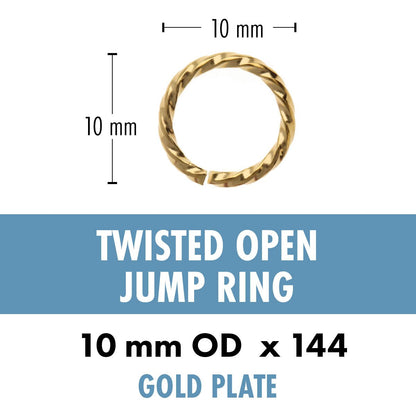 Gold Plated Twisted Round Jump Rings, 8mm ID, 16 Gauge - 144 pcs