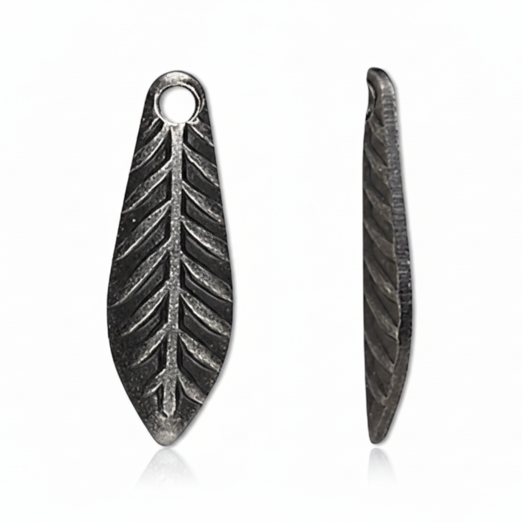 Shiny Black Oxide Plated Brass Curved Leaf Charms, 11x4mm - 144 pcs