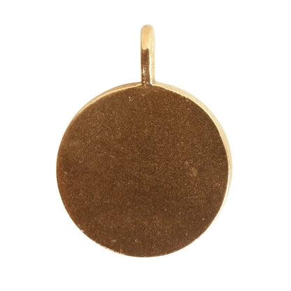 A blank round gold pendant charm with a flat, textured surface and a small top loop, shown on a solid white background.