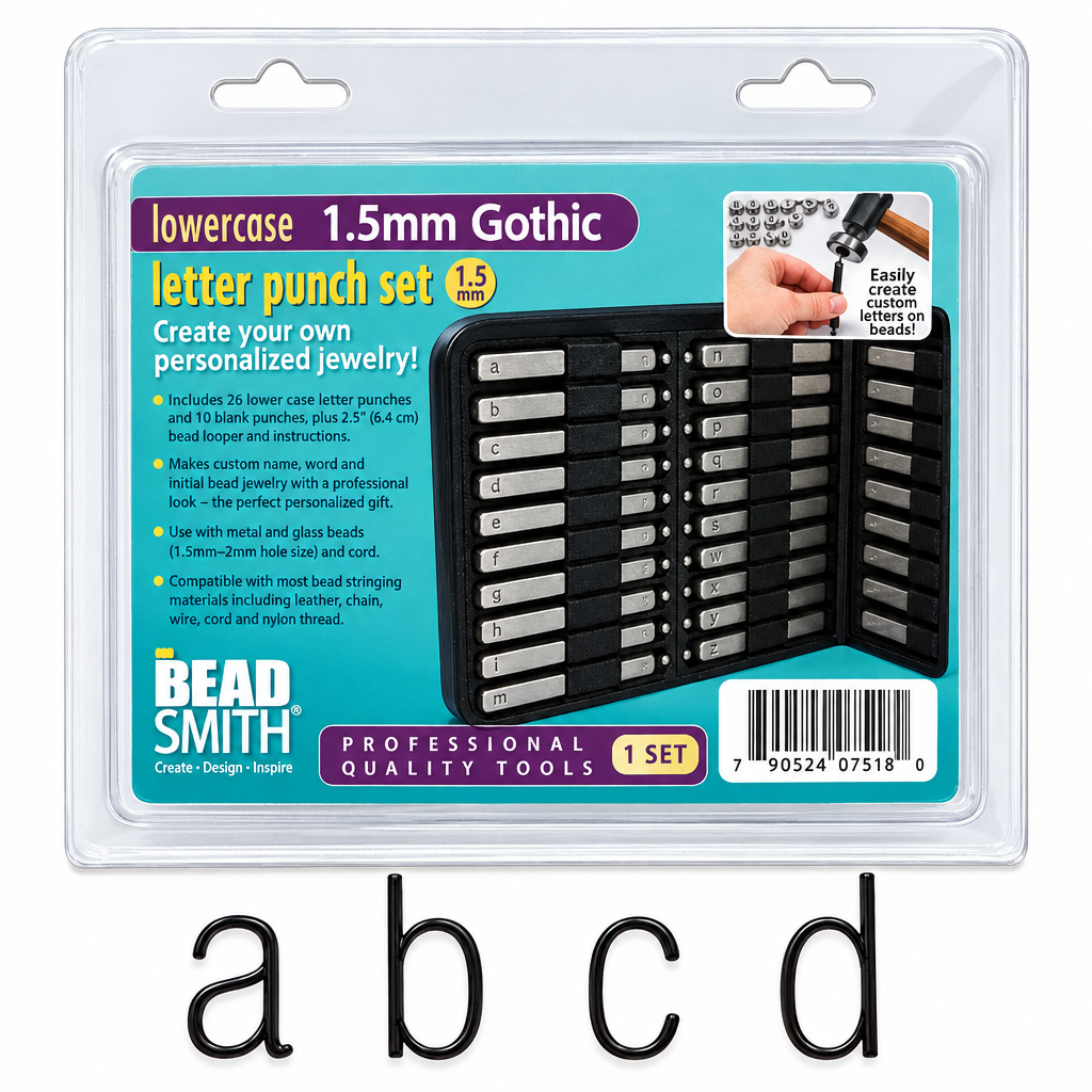 Beadsmith Lowercase Gothic Alphabet Steel Punch Set, 1.5mm - 27 pcs