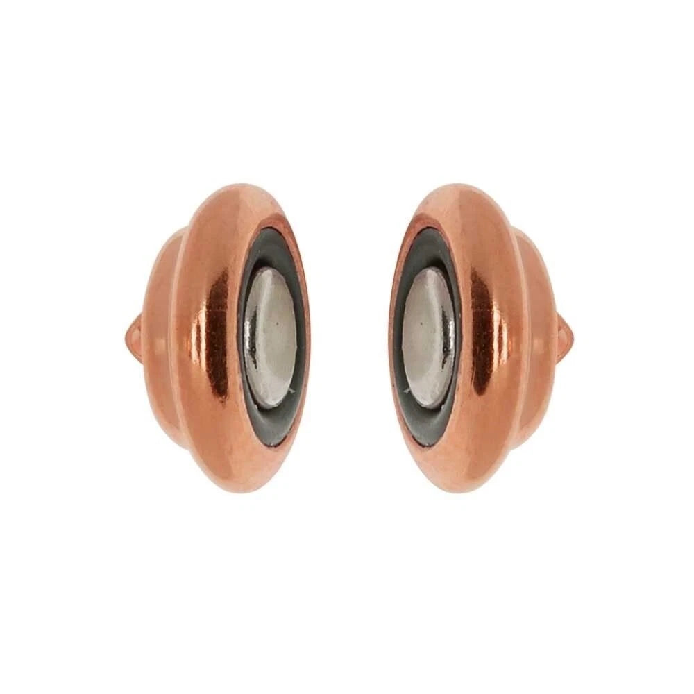 A pair of metallic copper-colored stud  silver center and a dark inner ring, shown on a plain white background.