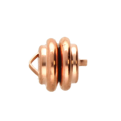 A single metallic copper bead with a spiral coil design and a small triangular loop on one side, shown on a plain white background.