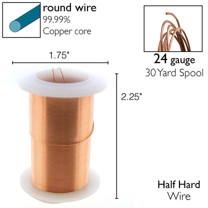 Beadsmith Tarnish Resistant Copper Round Wire, 24 Gauge, 30 Yards