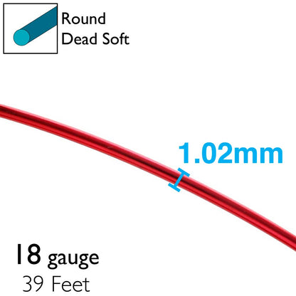 BeadSmith Red Aluminum Dead Soft Wire, 18 Gauge, 39 Feet