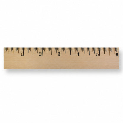A wooden ruler with black printed inch markings from 1 to 6 inches, shown horizontally against a white background with a soft drop shadow.