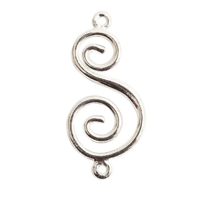 An antique silver-tone metal charm shaped like a stylized spiral or S with two small loops at the top and bottom, shown on a plain white background.