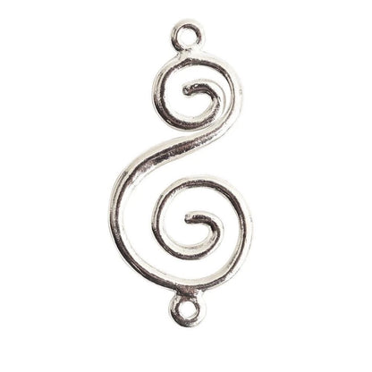 A silver-toned metal charm shaped like a stylized spiral or S with two small loop openings at the top and bottom, shown on a plain white background.