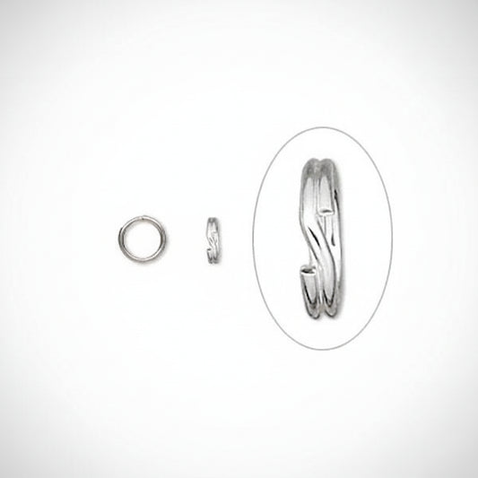 A silver-toned metal ring shown on a plain white background, with a small inset detail view inside an oval highlighting the band's twisted or textured design.