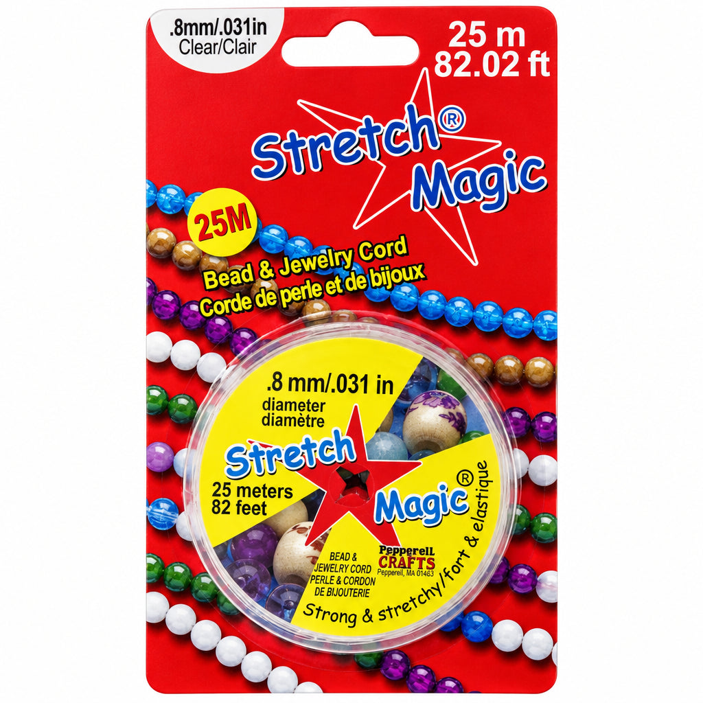 Packaging of Stretch Magic bead and jewelry cord on a white background