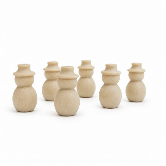 Paintable Hardwood 3D Snowmen, Approximately 3/4 x 5/16 in - 6 pcs