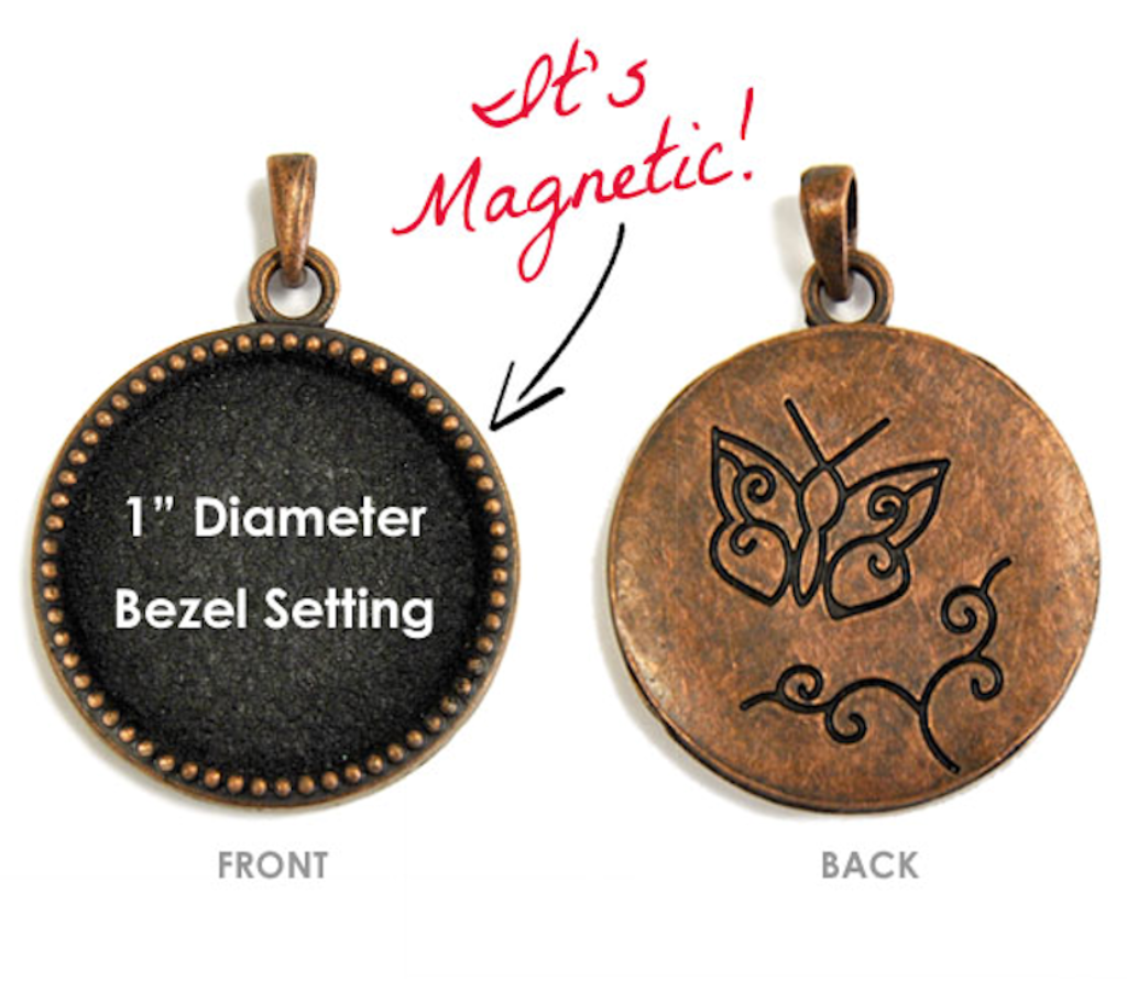Antiqued Copper Magnetic Butterfly Bezel Pendant with Bail, 1 inch - 1 pc