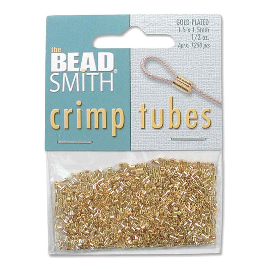 Beadsmith Gold Plated Crimp Tubes, 1.5x1.5mm, 1/2 oz (approx. 800)