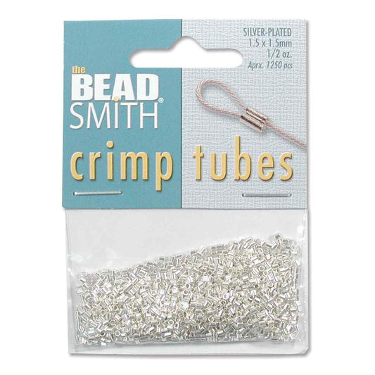 Beadsmith Silver Plated Crimp Tubes, 1.5x1.5mm, 1/2 oz (approx. 800)