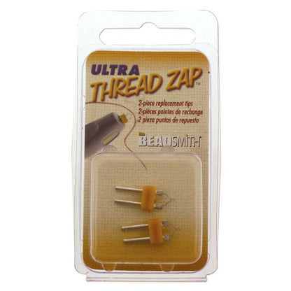 Beadsmith Ultra Thread Zap 2-piece replacement tips in a clear plastic blister pack with a tan and gold label.