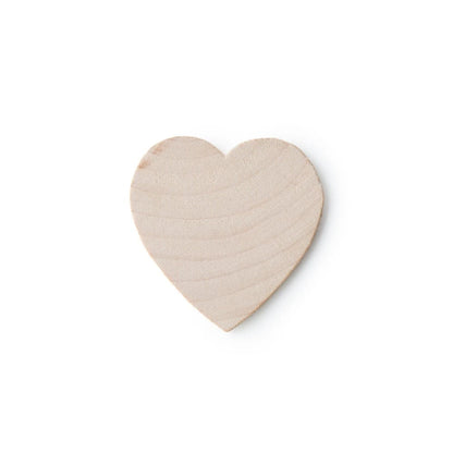 A single small heart-shaped wooden ornament with visible natural wood grain, centered on a plain white background.