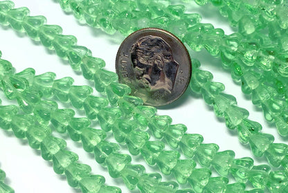 Czech Glass Transparent Peridot Green Baby Bell Flower Beads 6x4mm — 50 pcs