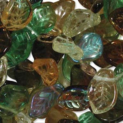 Czech Glass Leaf Beads: 14x9mm Earth Tone Mix, Top-Drilled (50 pc)