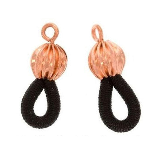 Black Elastic Cord Eyeglass Holders with Copper Plated Bead & Loop — 12 pcs (6 pairs)