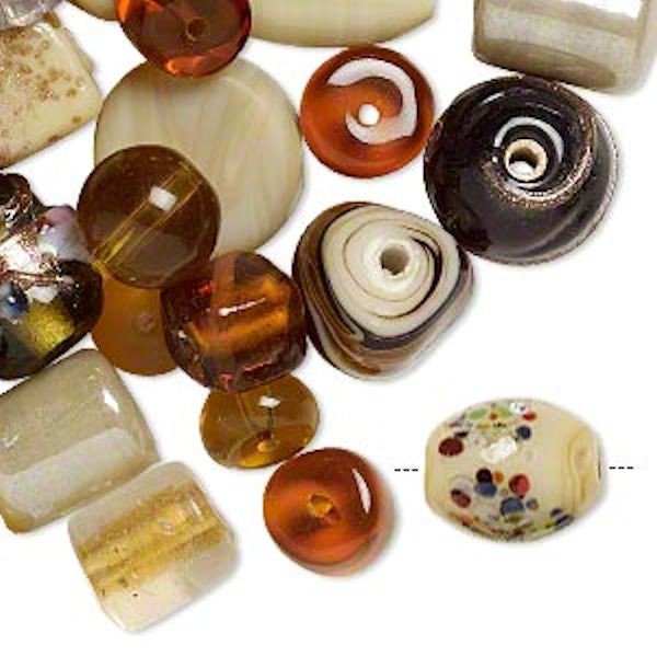 Lampwork Glass Amber Brown Fall Bead Mix 100g (60-100 beads)