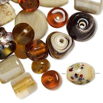 Lampwork Glass Amber Brown Fall Bead Mix 100g (60-100 beads)