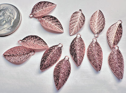 Copper Plated Brass Curved Leaf Pendant Drop Charms 8x15mm — 12 or 144 pcs