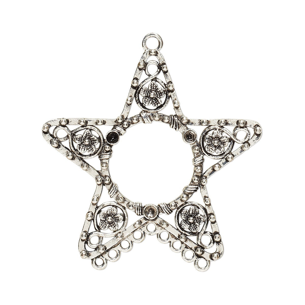 Decorative star-shaped object with intricate designs on a white background