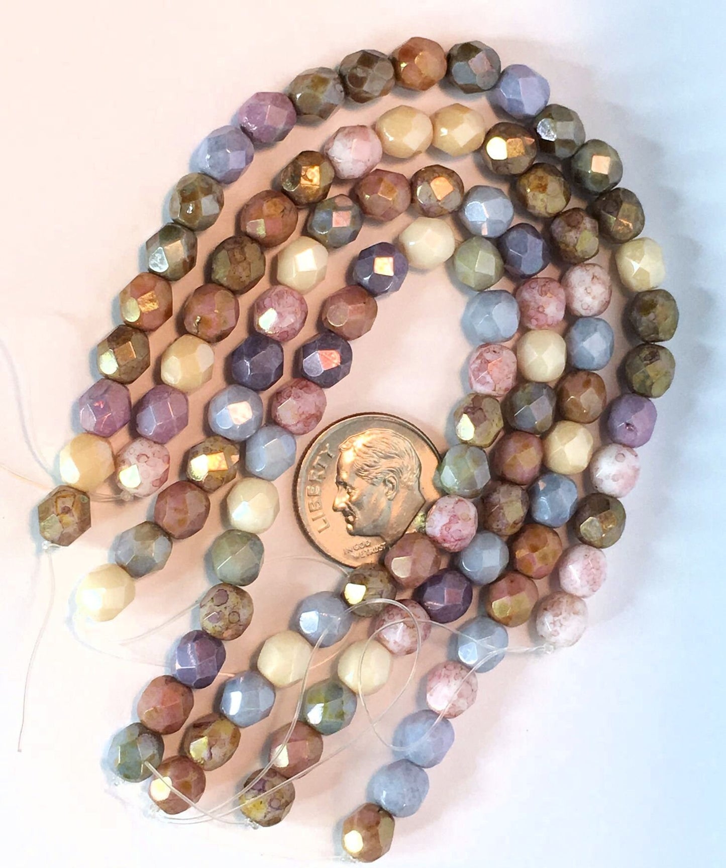 Czech Fire Polished Glass Beads: 6mm Faceted Round, Opaque Luster Mix (50 pc)