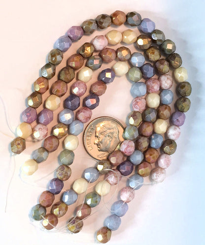 Czech Fire Polished Glass Beads: 6mm Faceted Round, Opaque Luster Mix (50 pc)