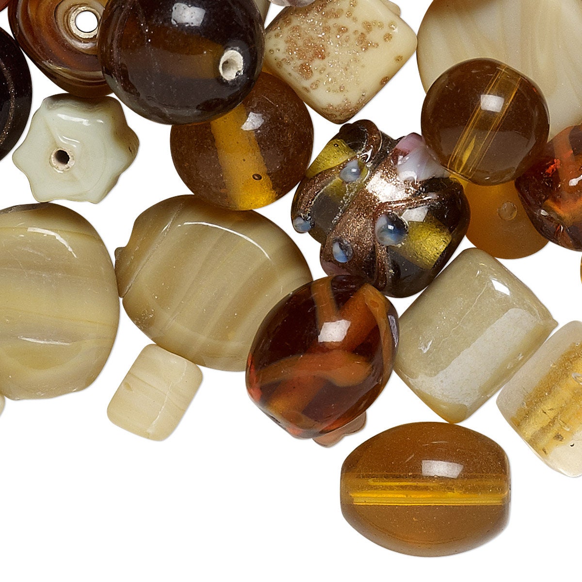 Lampwork Glass Amber Brown Fall Bead Mix 100g (60-100 beads)