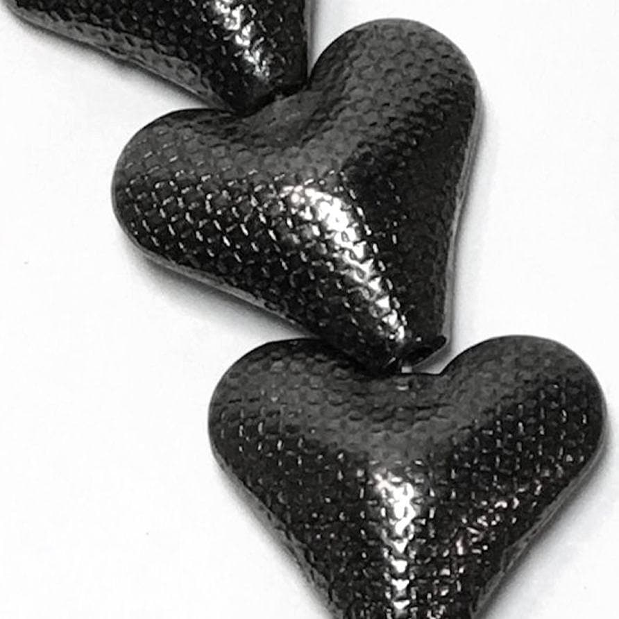 Gunmetal Pewter Double Sided Textured Heart Focal Pendant Beads 22x19mm — 4 pcs
