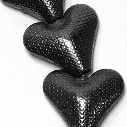 Gunmetal Pewter Double Sided Textured Heart Focal Pendant Beads 22x19mm — 4 pcs