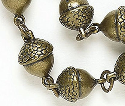 Antiqued Brass Pewter 3D Acorn Connector Charm Chain 12" — 17 Acorn Charms