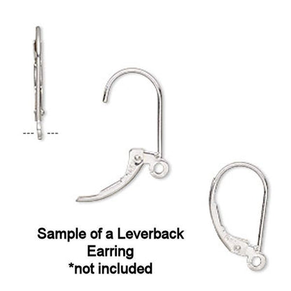 Silver leverback earring on a white background with text indicating it's not included.