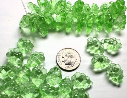 Czech Pressed Glass 3D Grape Bunch Beads 11x16mm Peridot Green — 25 pcs