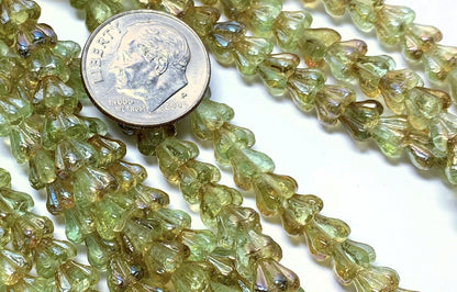 Czech Glass Baby Bell Cone Flower Beads 6x4mm Chrysolite Green — 50 pcs