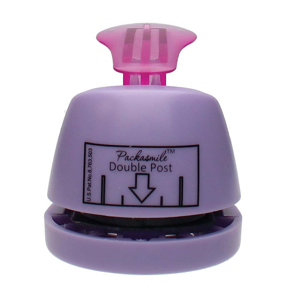 Purple and pink stamp with 'Packasmile Double Post' label on a white background