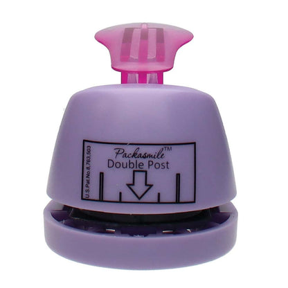 Purple and pink stamp with 'Packasmile Double Post' label on a white background