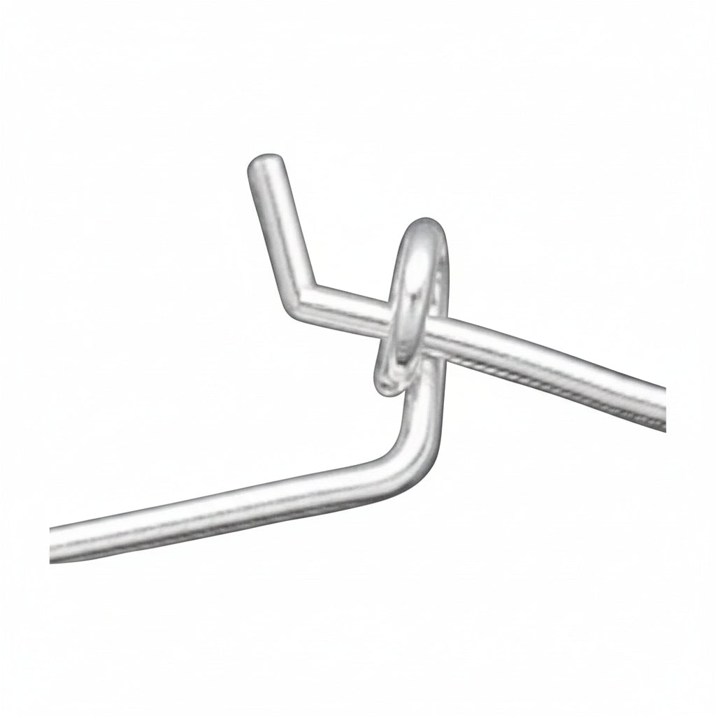 Bent metal wire sample on a gray background