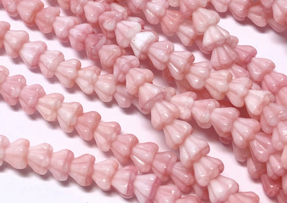 Czech Glass Baby Bell Cone Flower Beads 6x4mm Opaque Peach — 50 pcs