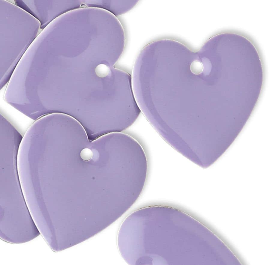 Silver Plated Brass & Epoxy Lilac Purple Double-Sided Heart Charms 16mm — 12 pcs