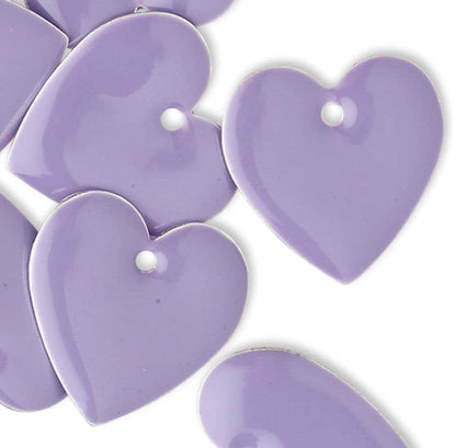 Silver Plated Brass & Epoxy Lilac Purple Double-Sided Heart Charms 16mm — 12 pcs