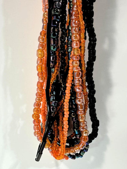 Orange & Black Halloween Glass Seed & Bugle Bead Mix (10 Strands)