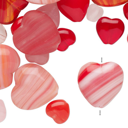 Czech Pressed Glass Puffed Heart Bead Mix Red & Pink 6–16mm — 50g (approximately 55 pcs)